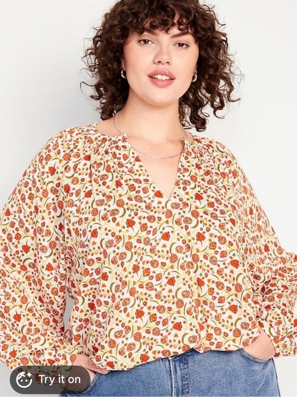 Old Navy Floral Split Neck Blouse XXL